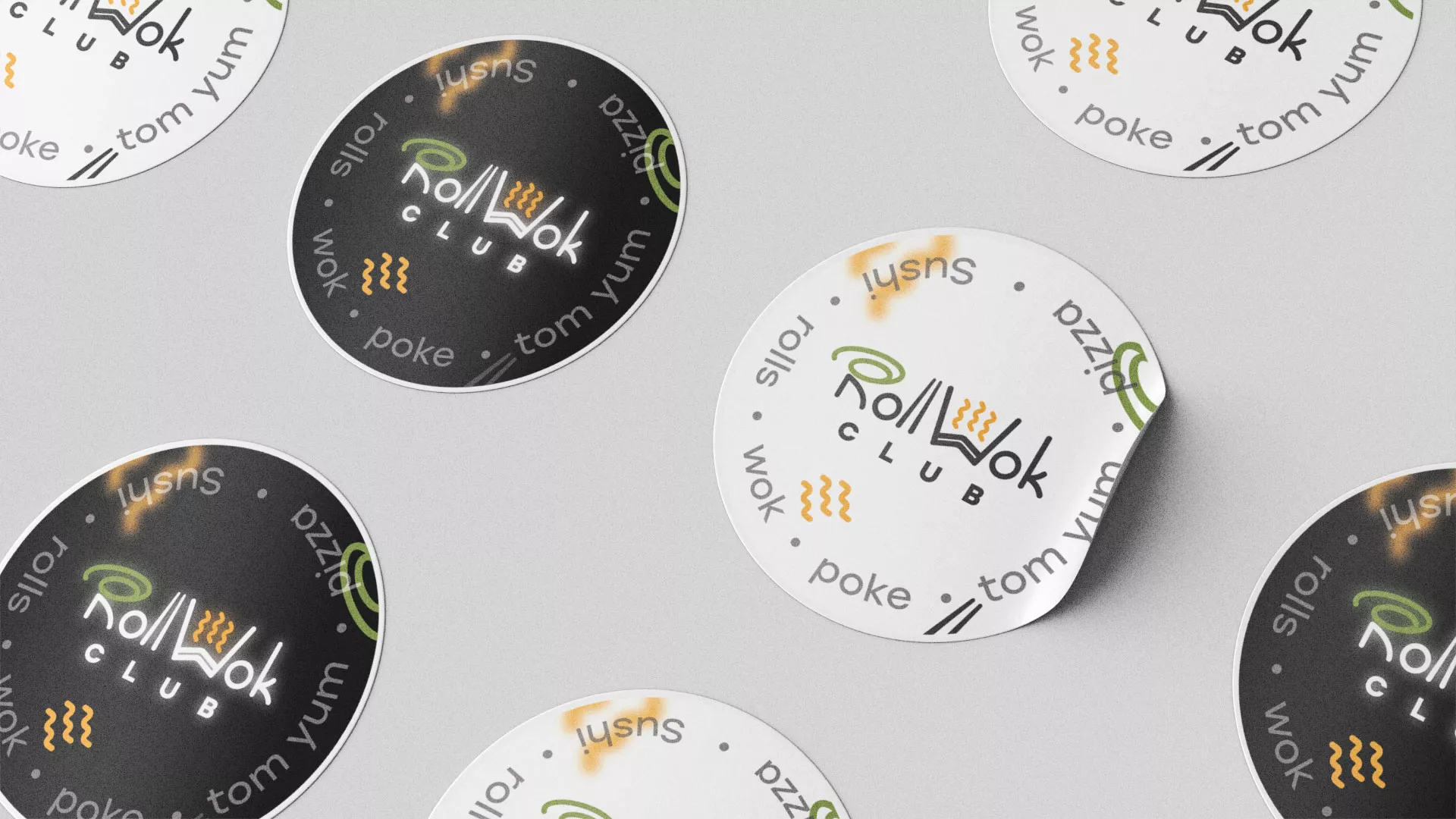 Разработка наклеек для суши-бара «Roll Wok Club» в Кувшиново